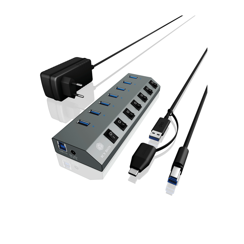 Hub s stikali IcyBox 7-portni USB-A, IB-HUB1701-C3