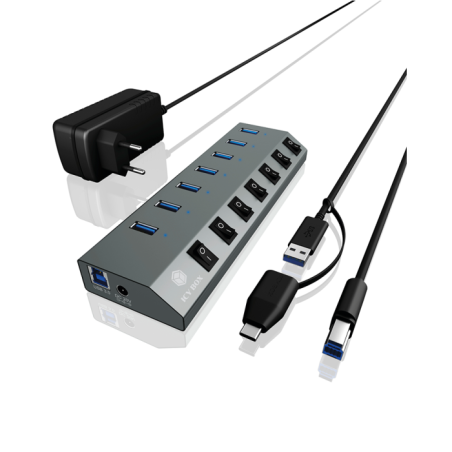 Hub s stikali IcyBox 7-portni USB-A, IB-HUB1701-C3