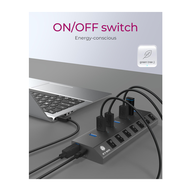 Hub s stikali IcyBox 7-portni USB-A, IB-HUB1701-C3