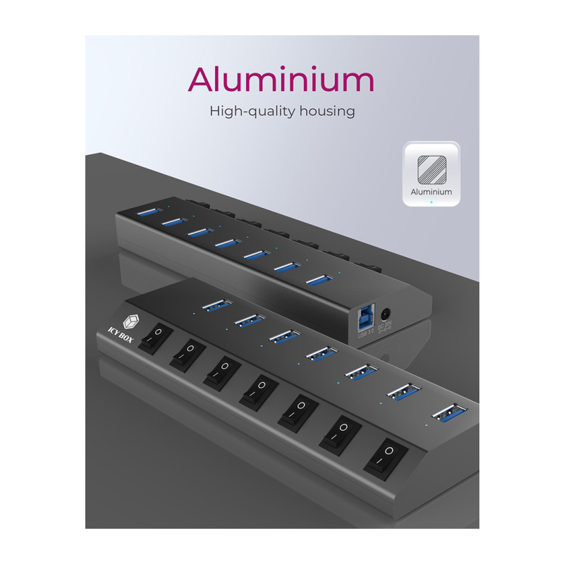 Hub s stikali IcyBox 7-portni USB-A, IB-HUB1701-C3