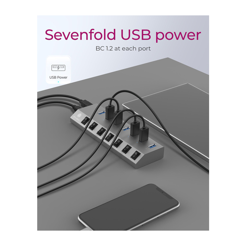 Hub s stikali IcyBox 7-portni USB-A, IB-HUB1701-C3