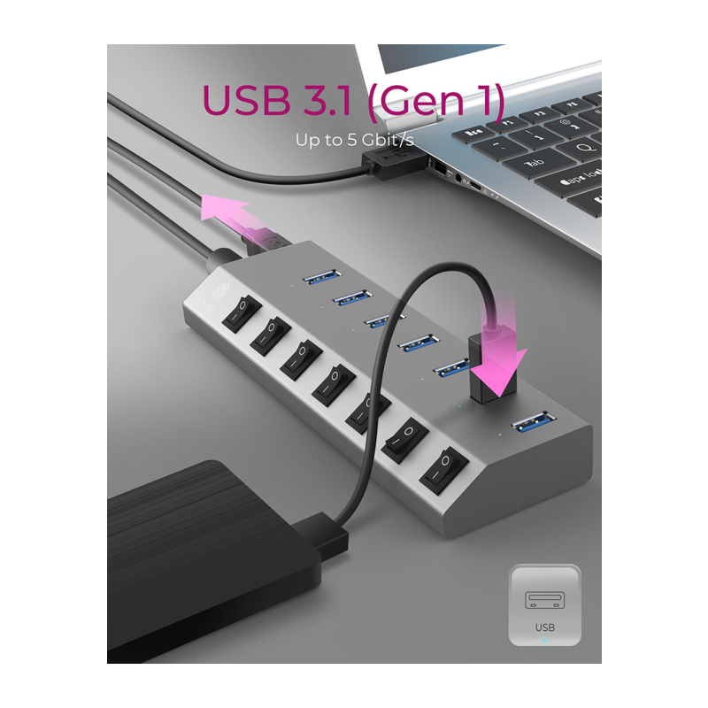 Hub s stikali IcyBox 7-portni USB-A, IB-HUB1701-C3