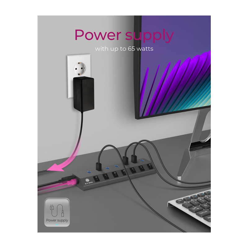 Hub s stikali IcyBox 7-portni USB-A, IB-HUB1701-C3