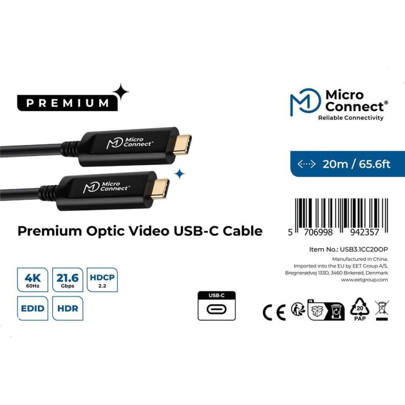 Kabel MicroConnect Premium USB-C, 20m