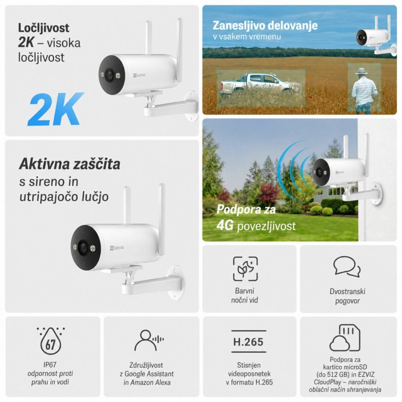 IP kamera EZVIZ H5 4G, 3.0MP, zunanja, bela