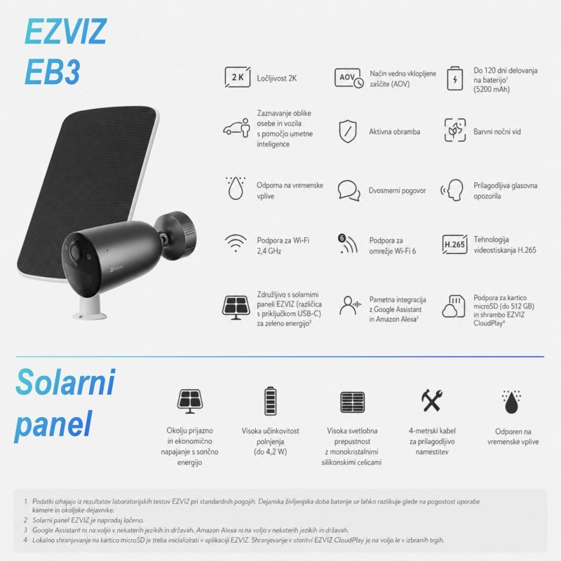 IP kamera EZVIZ EB3, 3.0MP + solarni panel