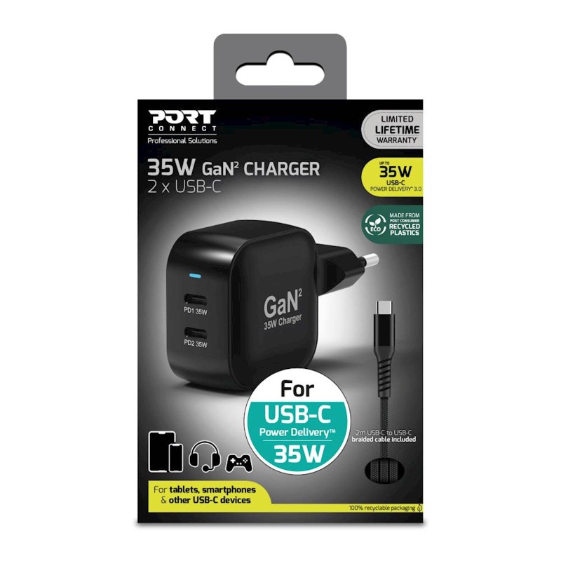 Polnilec PORT 35W GaN USB-C PD + kabel USB-C, 2m