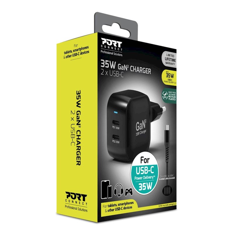 Polnilec PORT 35W GaN USB-C PD + kabel USB-C, 2m