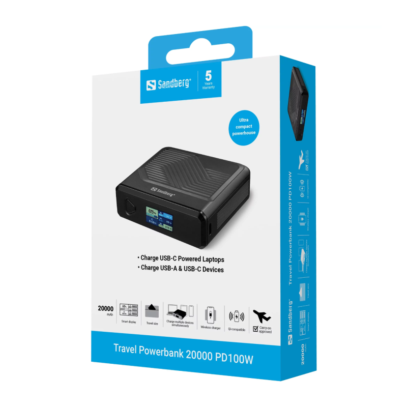 Prenosna baterija Powerbank Sandberg 20000 PD100W, 20000 mAh
