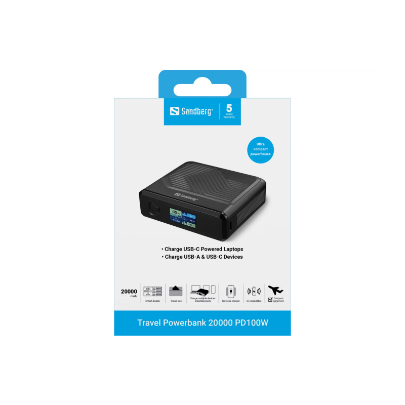 Prenosna baterija Powerbank Sandberg 20000 PD100W, 20000 mAh