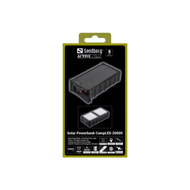 Prenosna baterija Powerbank Sandberg Solar CampLED 20000, 20000 mAh