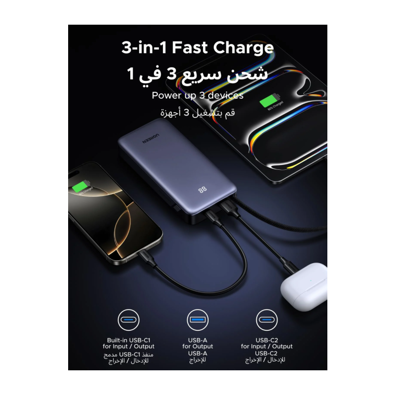 Prenosna baterija Powerbank Ugreen Nexode 55988B, 20000mAh