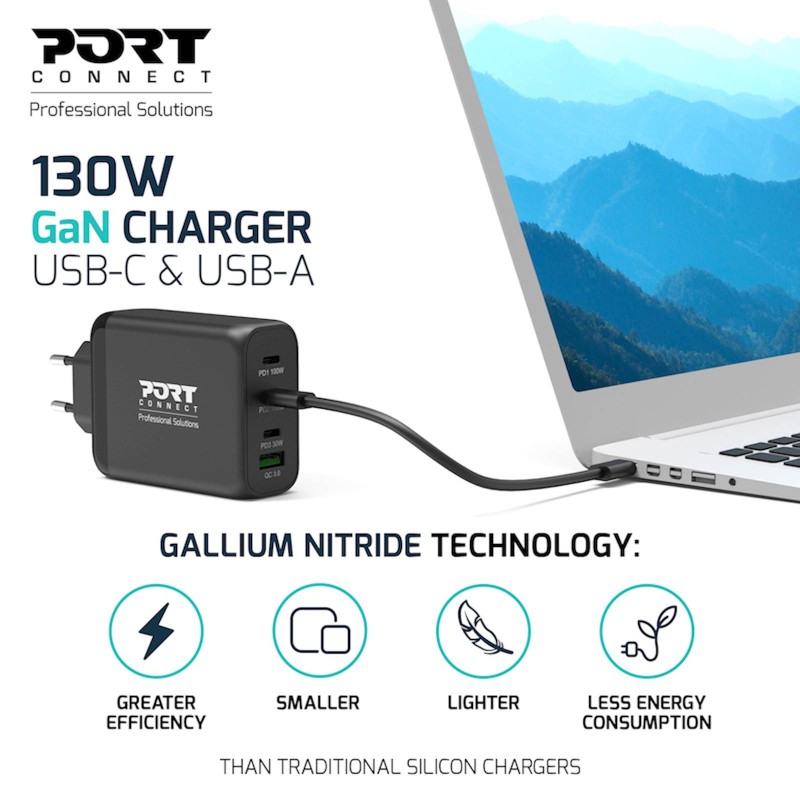 Polnilec PORT GaN USB-C PD 100W + kabel USB-C (130W), 2m
