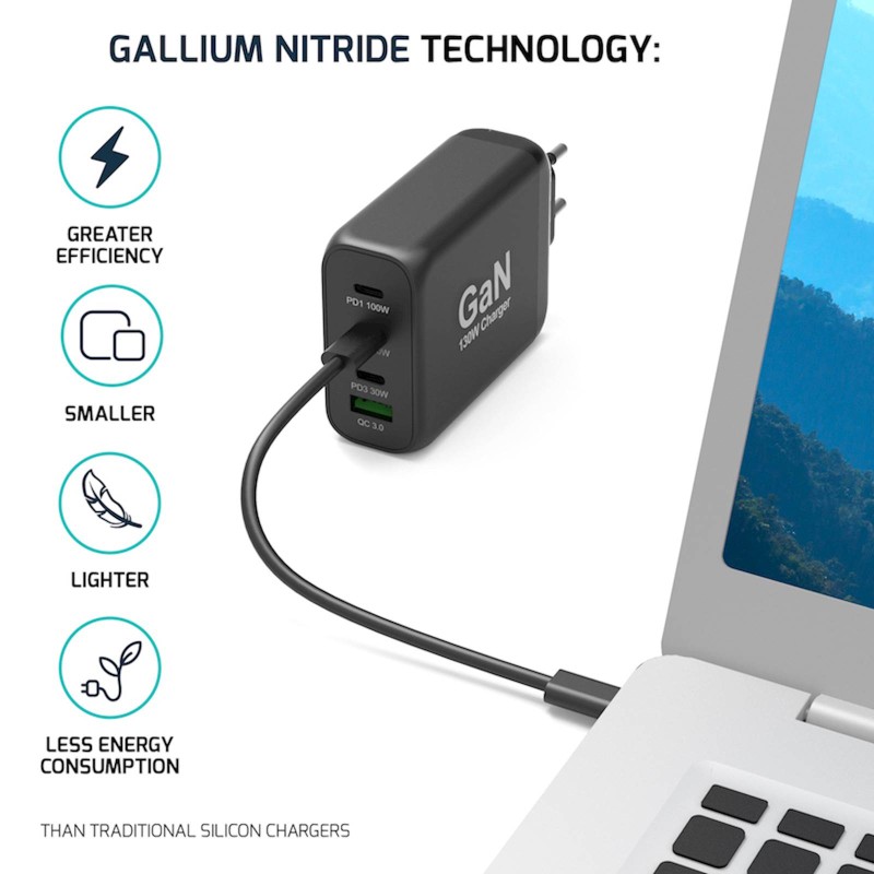 Polnilec PORT GaN USB-C PD 100W + kabel USB-C (130W), 2m