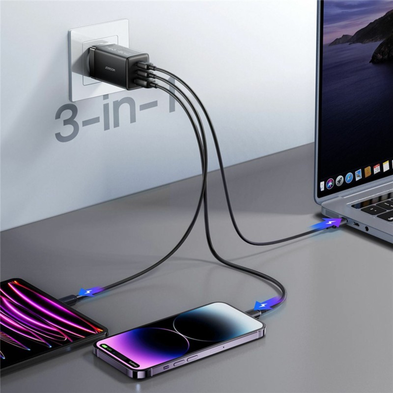 Polnilec Joyroom JR-TG10, 65W, USB-C/A, s kablom, črn