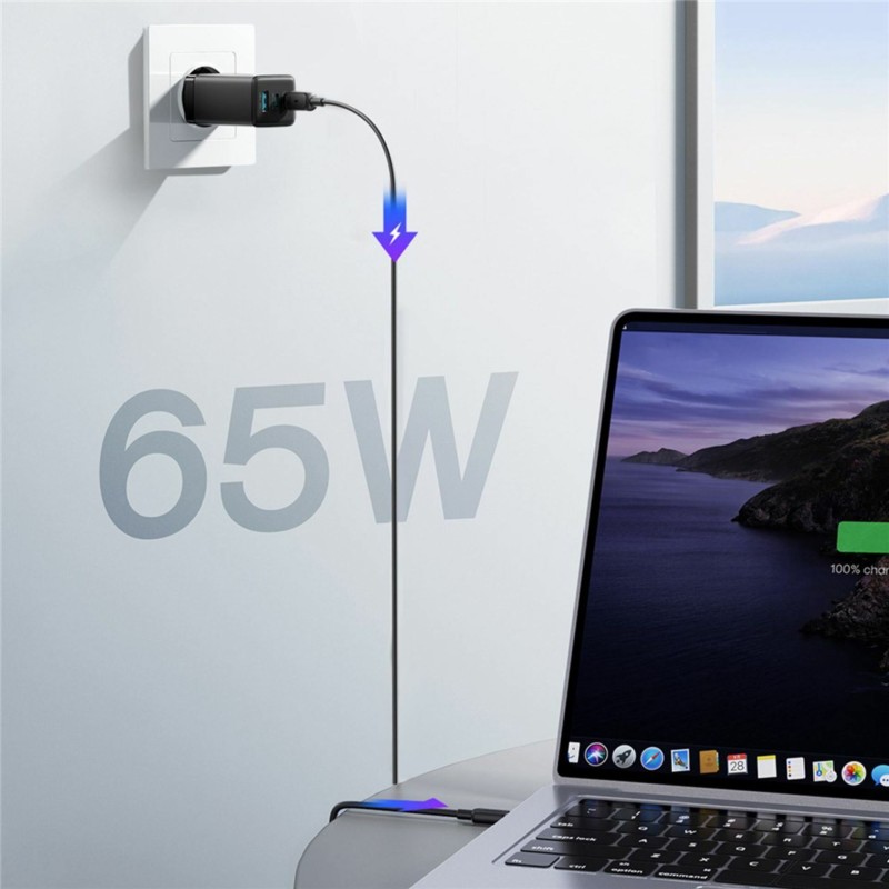 Polnilec Joyroom JR-TG10, 65W, USB-C/A, s kablom, črn