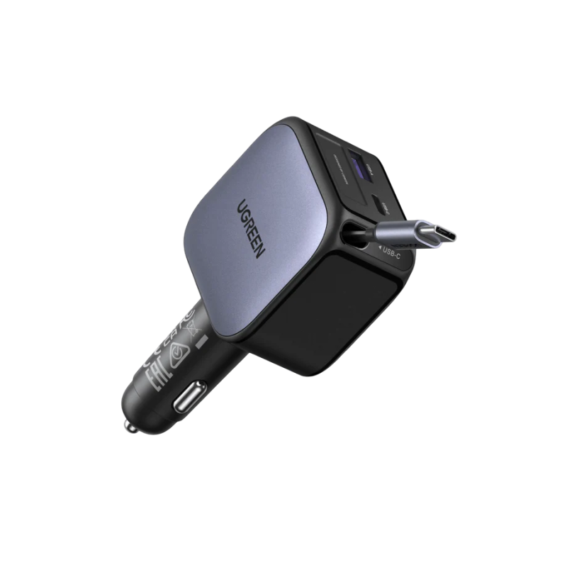Avtomobilski polnilec Ugreen, 90W, vgrajen USB-C kabel