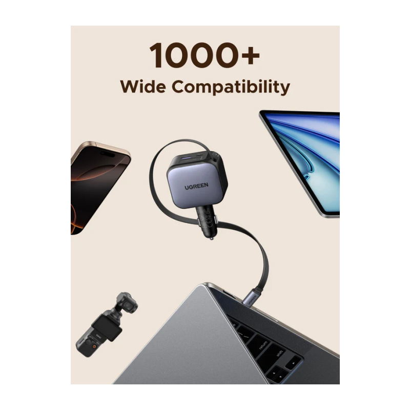 Avtomobilski polnilec Ugreen, 90W, vgrajen USB-C kabel
