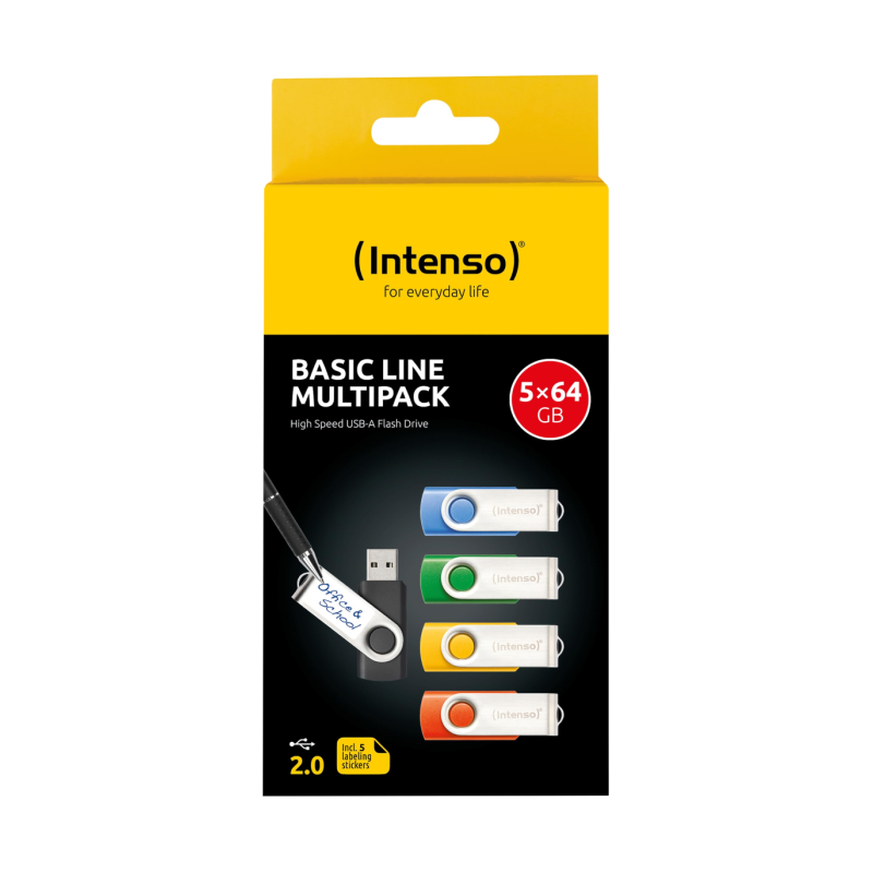 USB kjučki 5x64GB Intenso Basic Line, USB 2.0, barvni