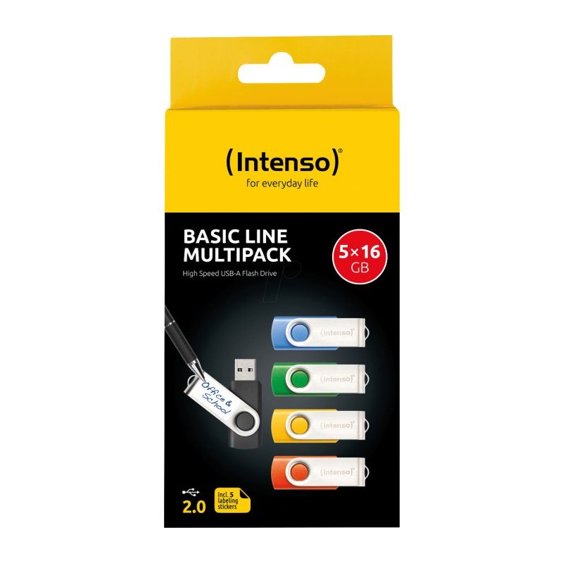 USB kjučki 5x16GB Intenso Basic Line, USB 2.0, barvni