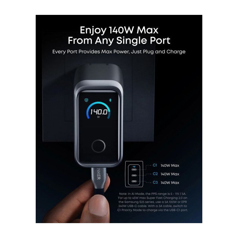 Polnilec Anker Prime A2687341, 160W, USB-C, črn