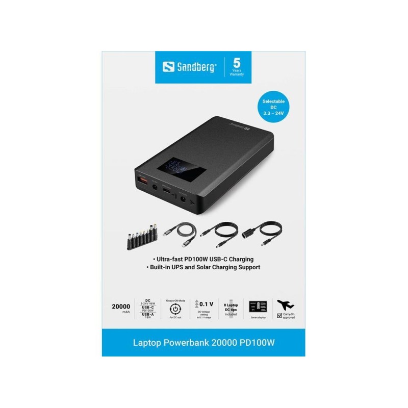 Prenosna baterija Powerbank Sandberg Laptop 20000 PD100W, 20000 mAh