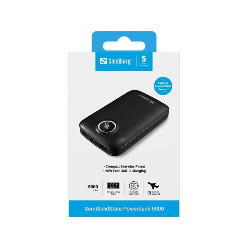 Prenosna baterija Powerbank Sandberg SolidState 5000 20W, 5000 mAh