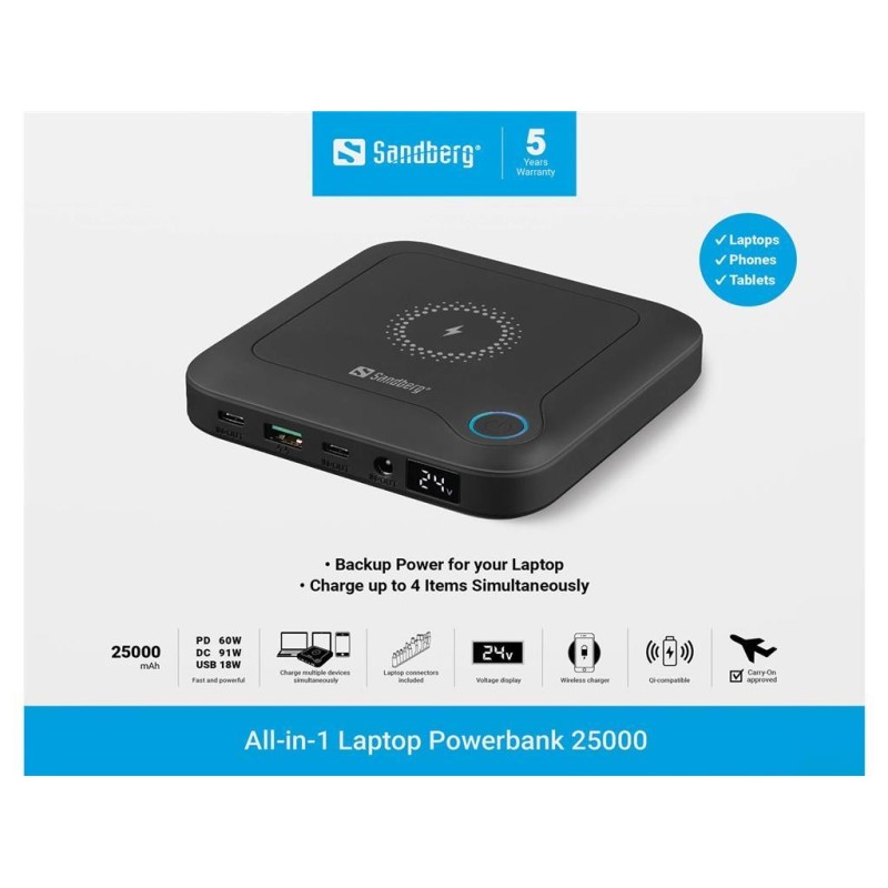 Prenosna baterija Powerbank Sandberg All-in-1 Laptop 25000, 25000 mAh