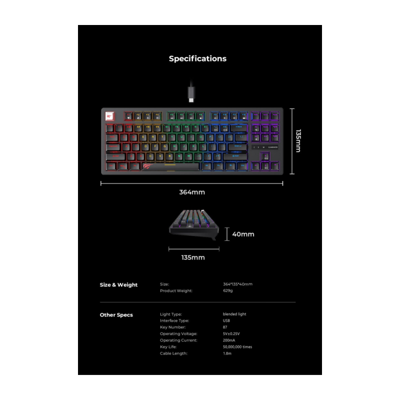 Tipkovnica HAVIT Gamenote HV-KB892L, črna