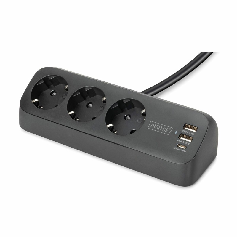 Razdelilec Digitus 3x250V 2xUSB TipA TipC 1,5m namizni črn