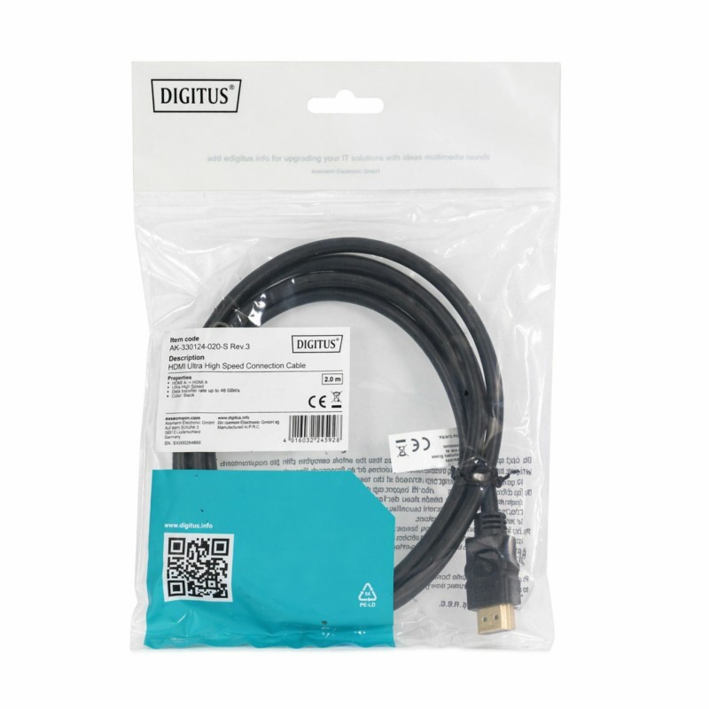 Kabel Digitus HDMI Ultra HD 8K 2m High Speed, črn AK-330124-020-S