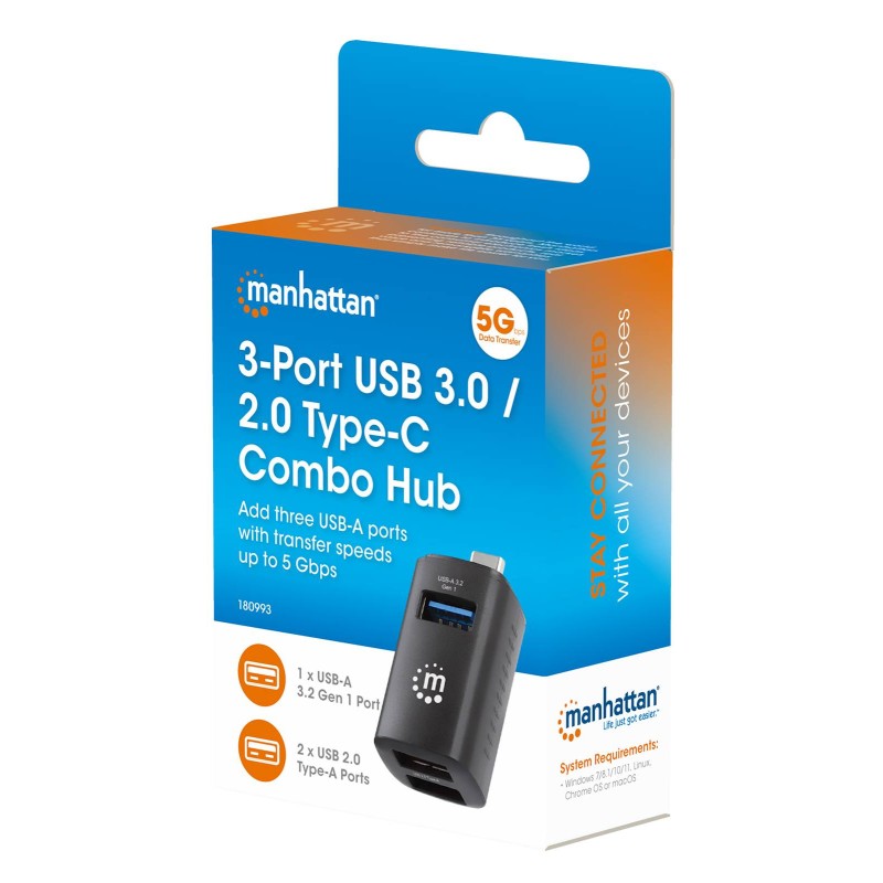 USB Mini Hub Manhattan, 3-portni, USB 3.0/2.0 Type-C