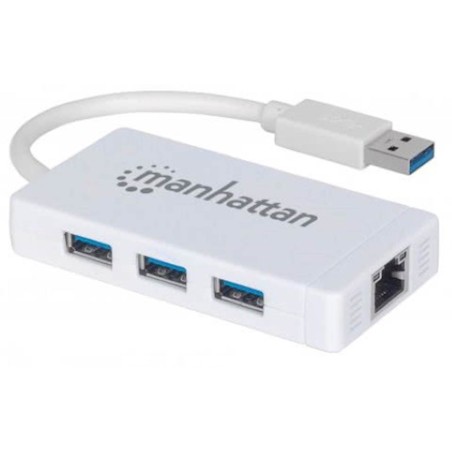 USB Hub Manhattan, 3-portni, USB 3.0 Type-C/A z Gigabit Ethernet adapterjem