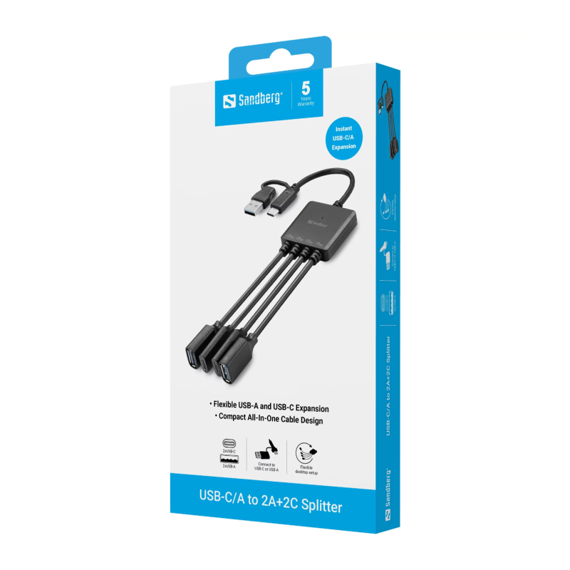 Adapter Sandberg USB-C/A na 2x USB-A + 2x USB-C Splitter