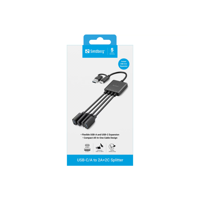 Adapter Sandberg USB-C/A na 2x USB-A + 2x USB-C Splitter