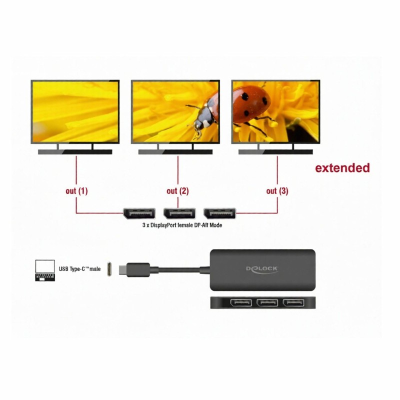 Adapter Delock 88041 DisplayPort na 3x USB-C