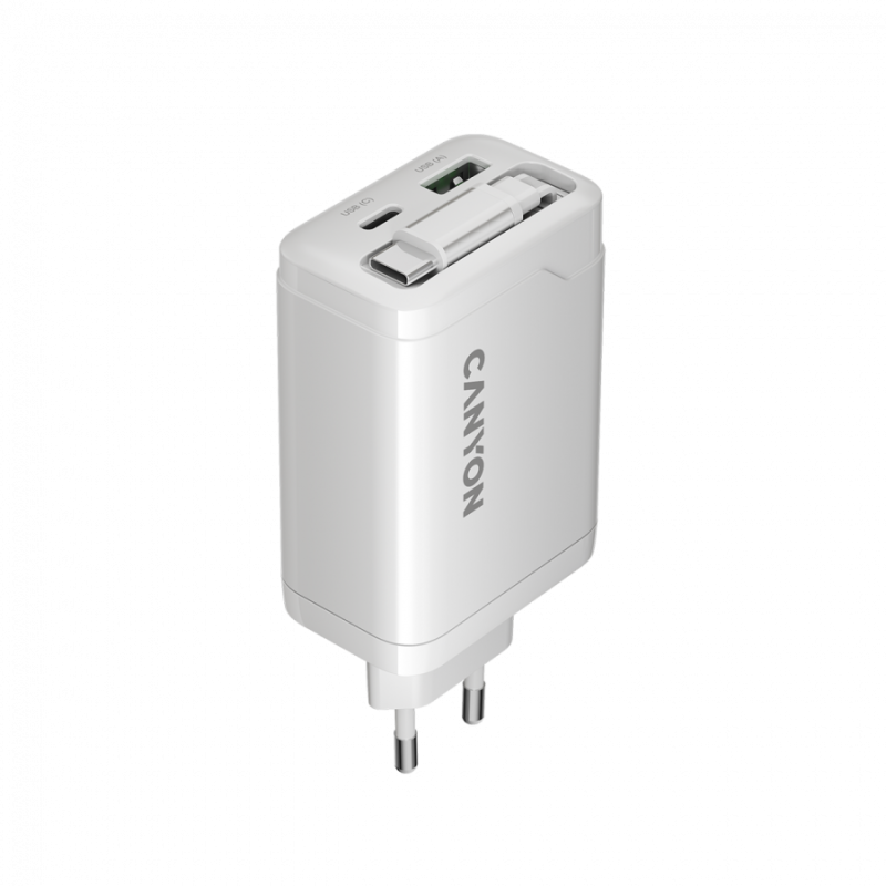 Polnilec Canyon OnCharge 65RC 65W z vgrajenim kablom, USB-C/A, PD, QC, bel