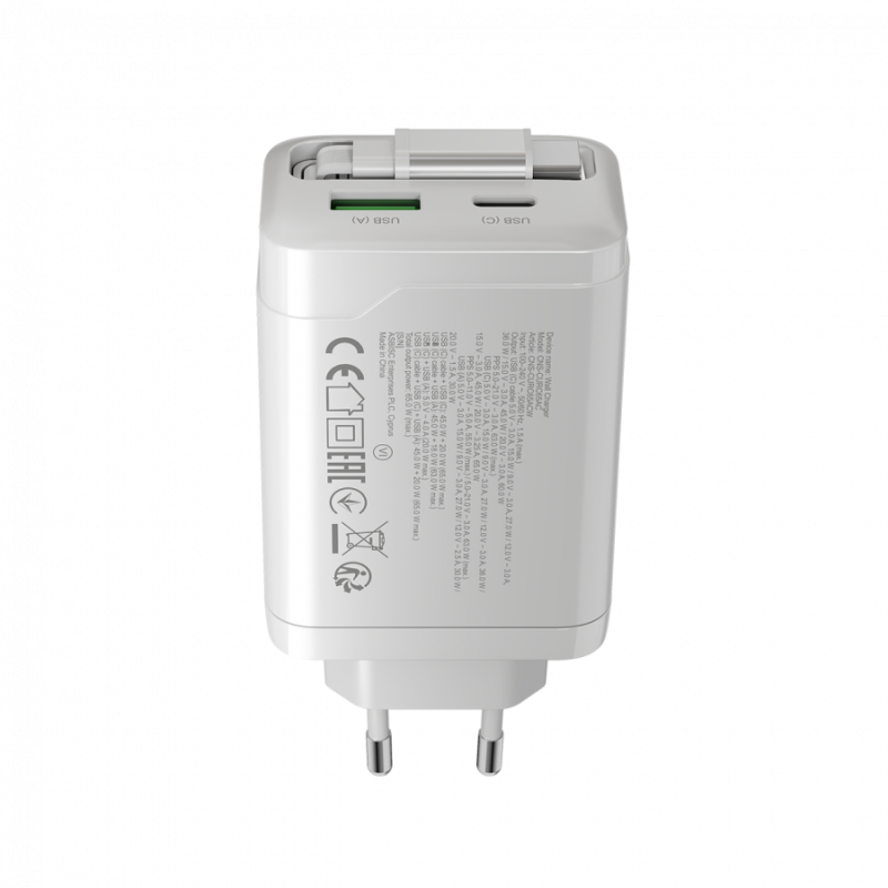 Polnilec Canyon OnCharge 65RC 65W z vgrajenim kablom, USB-C/A, PD, QC, bel