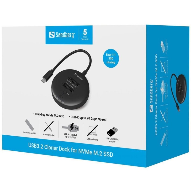 Klonirna postaja Sandberg USB 3.2 za M.2 SATA in M.2 NVMe SSD