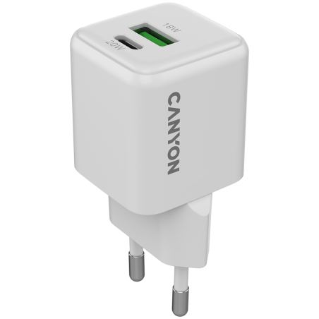Polnilec Canyon CU20AC GaN 20W, 1x USB-C PD, 1x USB-A QC, bel
