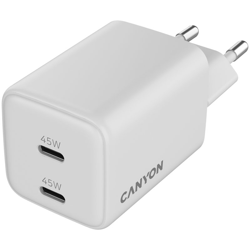Polnilec Canyon CU45CC GaN 45W, 2x USB-C PD, bel