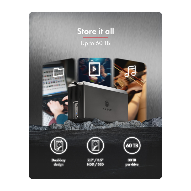 Zunanje RAID ohišje IcyBox IB-RD3720-CU3 za 2× 2,5 in 3,5 SATA HDD/SSD