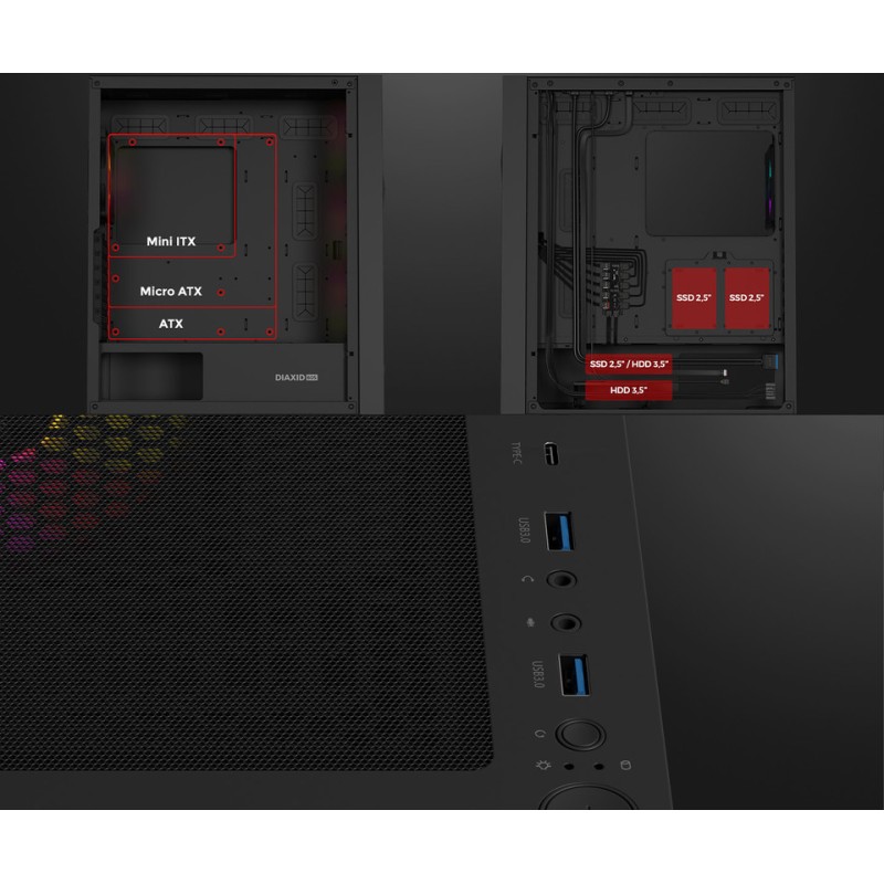 Ohišje GENESIS DIAXID 605 ARGB, Midi Tower, črno