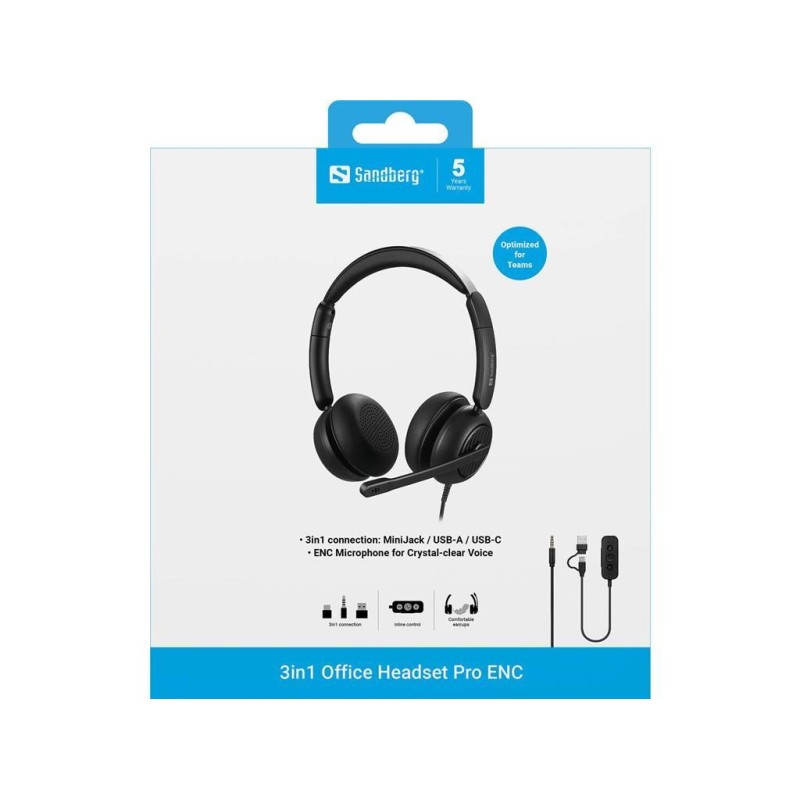 Slušalke Sandberg 3v1 Office Headset Pro, črne