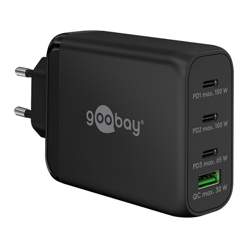 Polnilec Goobay 100W GaN Multiport 3x USB-C PD, 1x USB-A QC, črn
