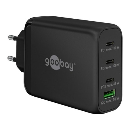 Polnilec Goobay 100W GaN Multiport 3x USB-C PD, 1x USB-A QC, črn