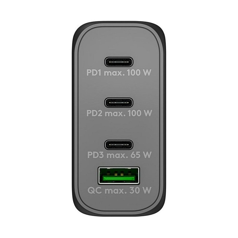 Polnilec Goobay 100W GaN Multiport 3x USB-C PD, 1x USB-A QC, črn