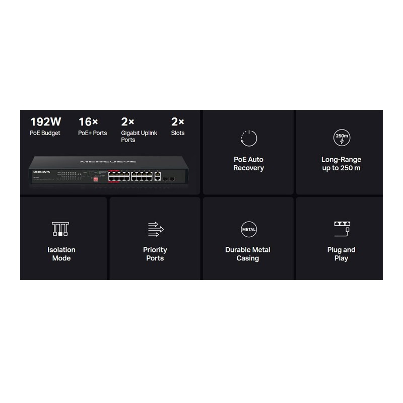 Stikalo (switch) MERCUSYS MS120GP, 20-port, PoE+, SFP