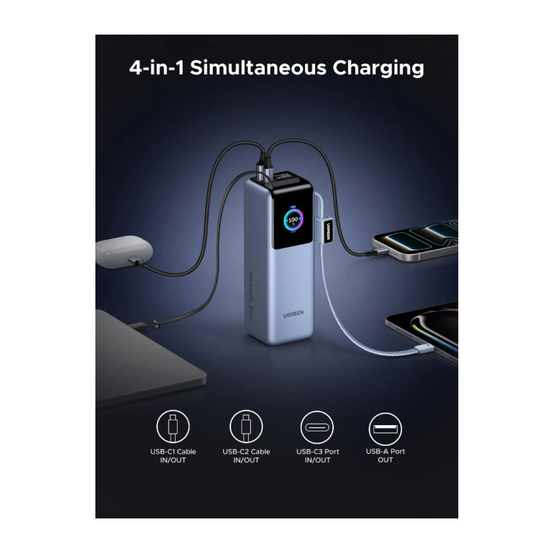 Prenosna polnilna baterija Ugreen 25.000mAh, 200W s pametnim digitalnim zaslonom