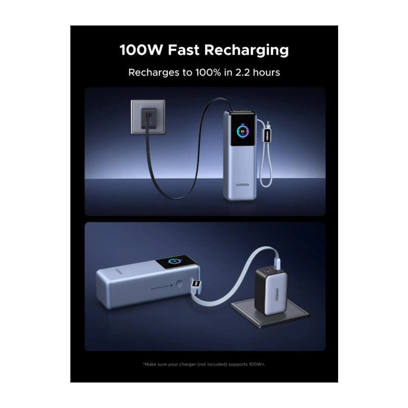 Prenosna polnilna baterija Ugreen 25.000mAh, 200W s pametnim digitalnim zaslonom